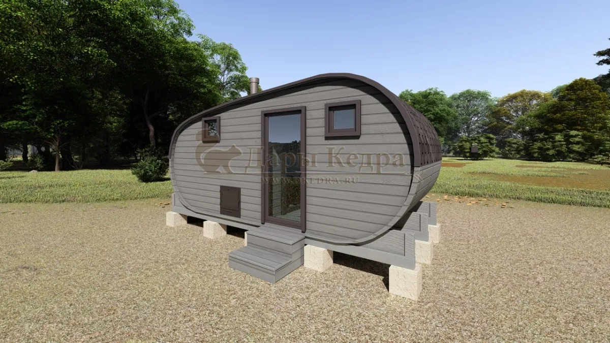 Баня-бочка «Танк» из кедра 5х2,2 метра (вариант 2)